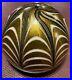 Vintage-Murano-art-glass-gold-foil-white-black-pulled-feather-paperweight-EUC-01-jmuo