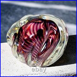 Vintage Niel Duman Art Glass Paperweight Signed Glass Purple Swirl Heavy Glass