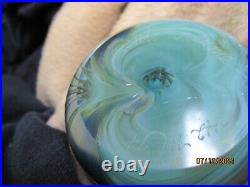 Vintage ORIENT & FLUME Paperweight Art Glass Iridescent flower- Signed