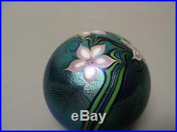 Vintage Orient & Flume Blue Iridescent Art Glass Paperweight, Signed, Dated 1980