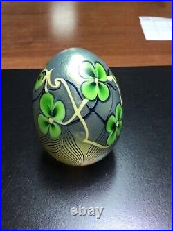 Vintage Orient & Flume Egg Iridescent Flower Paperweight dated 1978 signed