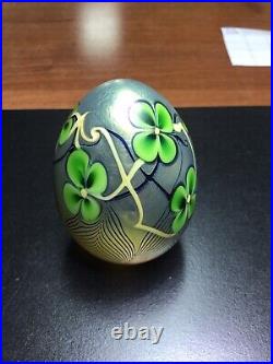 Vintage Orient & Flume Egg Iridescent Flower Paperweight dated 1978 signed