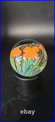 Vintage Orient and Flume Glass Paperweight Orange Flowers