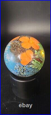 Vintage Orient and Flume Glass Paperweight Orange Flowers