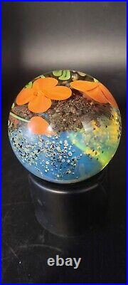 Vintage Orient and Flume Glass Paperweight Orange Flowers