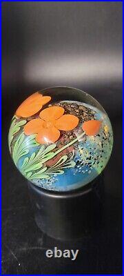 Vintage Orient and Flume Glass Paperweight Orange Flowers