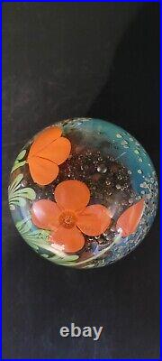 Vintage Orient and Flume Glass Paperweight Orange Flowers