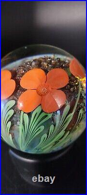 Vintage Orient and Flume Glass Paperweight Orange Flowers