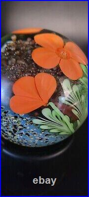 Vintage Orient and Flume Glass Paperweight Orange Flowers