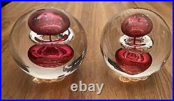 Vintage Pair of Art Glass Unique Red Paperweight Globe Sphere Over 6lbs