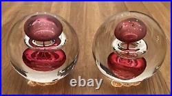 Vintage Pair of Art Glass Unique Red Paperweight Globe Sphere Over 6lbs