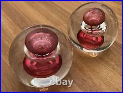 Vintage Pair of Art Glass Unique Red Paperweight Globe Sphere Over 6lbs