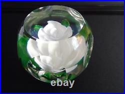 Vintage Pairpoint Glass Faceted White Crimp Rose Faceted Paperweight for MMA