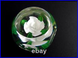 Vintage Pairpoint Glass Faceted White Crimp Rose Faceted Paperweight for MMA