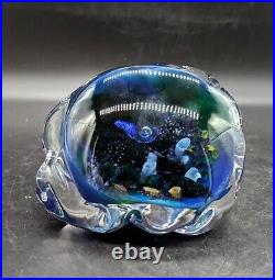 Vintage Parker Stafford Inscape Geode Art Glass Blue Paperweight Signed 2001