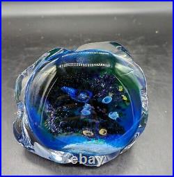 Vintage Parker Stafford Inscape Geode Art Glass Blue Paperweight Signed 2001