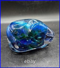 Vintage Parker Stafford Inscape Geode Art Glass Blue Paperweight Signed 2001