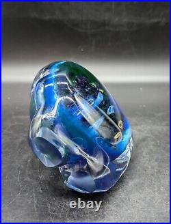 Vintage Parker Stafford Inscape Geode Art Glass Blue Paperweight Signed 2001