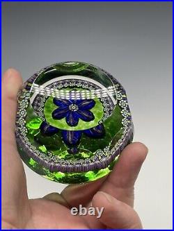 Vintage Perthshire Millefiori Faceted Paperweight P 1984 Green Floral Multicolor