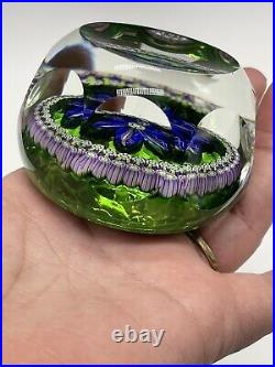 Vintage Perthshire Millefiori Faceted Paperweight P 1984 Green Floral Multicolor