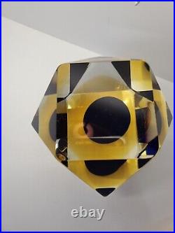 Vintage RARE 60s Alessandro Mandruzza Murano Italy Paperweight Faceted Signed