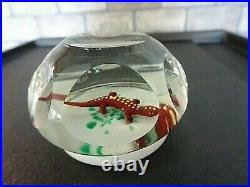 Vintage ROBERT HAMON Art Glass Faceted Lizard on Grass Paperweight Salamander