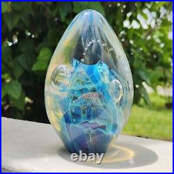 Vintage Robert Eickholt Art Glass Dichroic Bubbles Egg Paperweight 1999