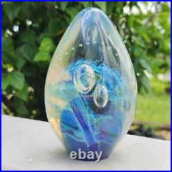 Vintage Robert Eickholt Art Glass Dichroic Bubbles Egg Paperweight 1999