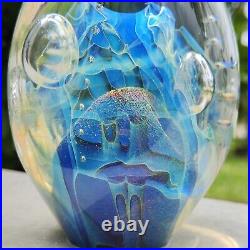 Vintage Robert Eickholt Art Glass Dichroic Bubbles Egg Paperweight 1999