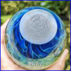 Vintage Robert Eickholt Art Glass Dichroic Bubbles Egg Paperweight 1999