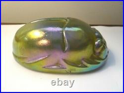 Vintage Scarab Art Glass Golden Iridescent Egyptian Beetle Large Paperweight
