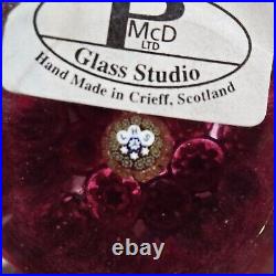 Vintage Scottish Perthshire Millefiori Art Glass Paperweight With Stand Flower
