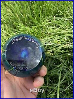Vintage Signed 77 Orient & Flume Iridescent Paperweight