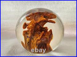 Vintage Signed Mark Wagar 4 Detailed Orange Toned Swirls Art Glass Paperweight