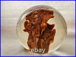 Vintage Signed Mark Wagar 4 Detailed Orange Toned Swirls Art Glass Paperweight