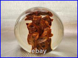 Vintage Signed Mark Wagar 4 Detailed Orange Toned Swirls Art Glass Paperweight