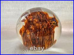 Vintage Signed Mark Wagar 4 Detailed Orange Toned Swirls Art Glass Paperweight