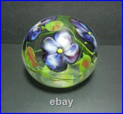 Vintage Signed Richard Olma Studio Art Glass Purple Flowers Paperweight 1983