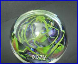 Vintage Signed Richard Olma Studio Art Glass Purple Flowers Paperweight 1983