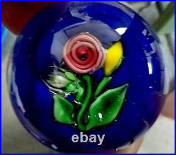 Vintage Signed Ronald Hansen Bouquet Art Glass Paperweight Rose Flower Bud