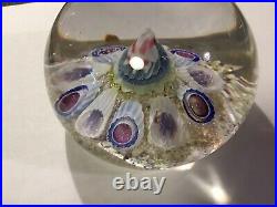 Vintage Signed VAL ST LAMBERT Art Glass Paperweight Millefiori Seashell Design