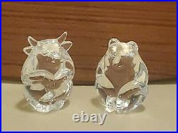 Vintage Steuben Crystal Art Glass Bull & Bear Stock Market Figurine Pr Signed