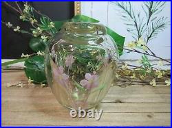 Vintage Studio Art Glass Paperweight Vase with Art Nouveau Pink Iris