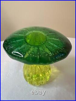 Vintage Uranium/vaseline Glass Mushroom Paperweight 3.5 Glows Med Green/yellow