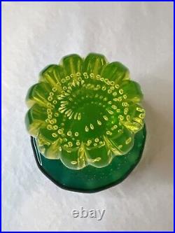 Vintage Uranium/vaseline Glass Mushroom Paperweight 3.5 Glows Med Green/yellow