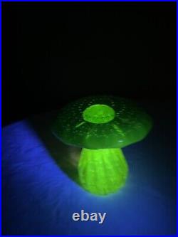 Vintage Uranium/vaseline Glass Mushroom Paperweight 3.5 Glows Med Green/yellow