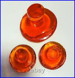 Vintage Viking Art Glass Persimmon Orange Mushroom Paperweights Set Lot Of 3