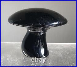 Vintage Viking Glass Mushroom Paperweight Figurine Sculpture Htf Black Color
