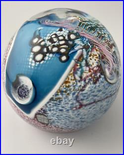 Vintage Wes Hunting Abstract Blue/Pink Art Glass Paperweight Signed