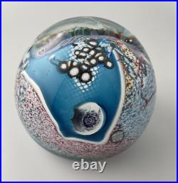 Vintage Wes Hunting Abstract Blue/Pink Art Glass Paperweight Signed